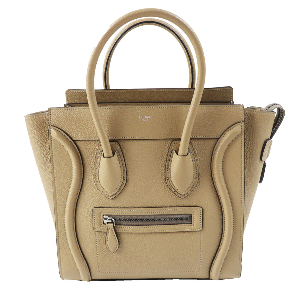 CELINE 18979 Luggage Micro Shopper Dune (Beige) Drummed Calfskin Handbag, Made in Italy, Women's — Like New