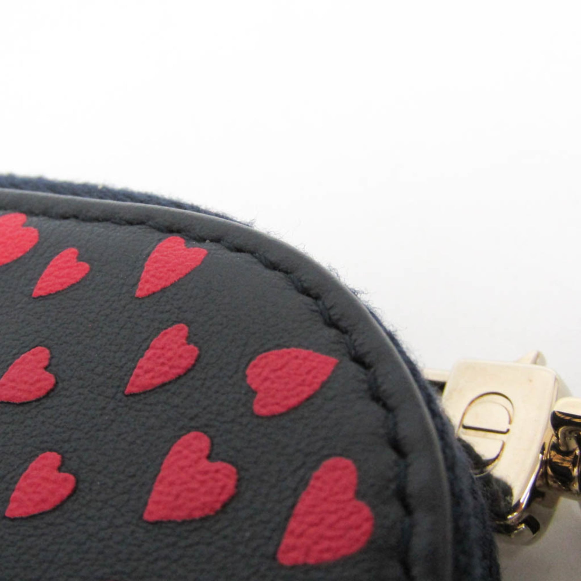 Christian Dior Lady Dior Phone Holder Women's Leather Pouch,Shoulder Bag Dark Navy,Red Color — Like New