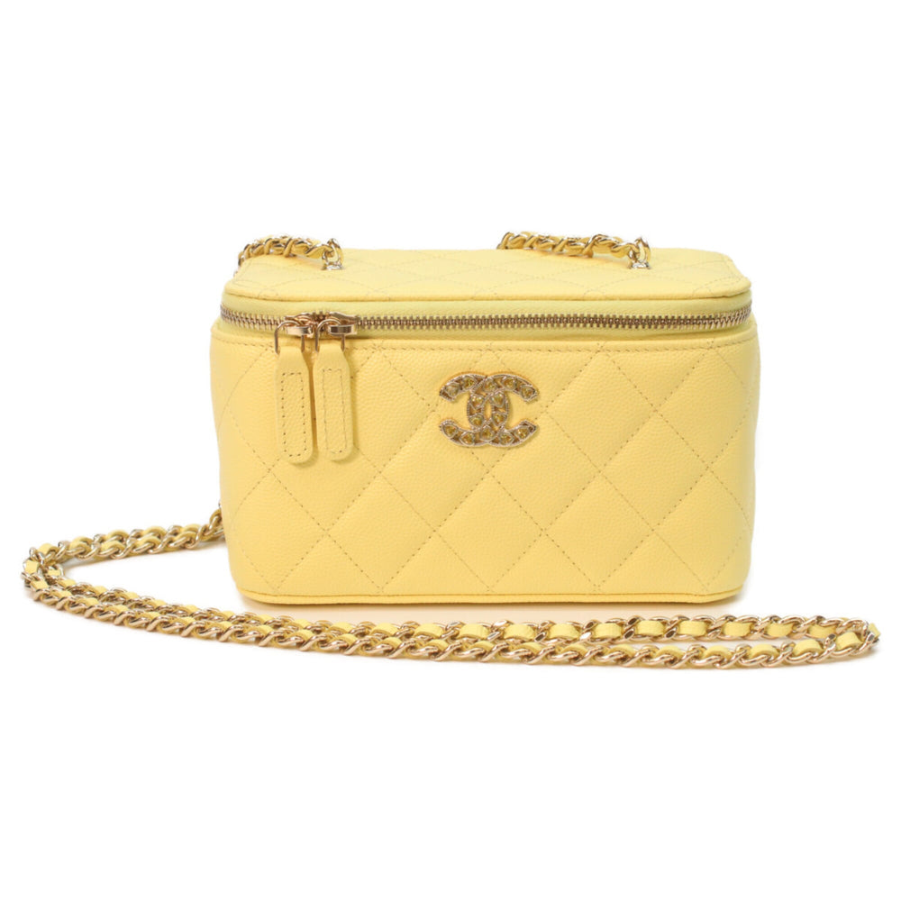 CHANEL AP4530 Yellow Caviar Leather Matelassé Shoulder Vanity Bag with Gold Hardware and Heart Rhinestone Coco Mark - Women's — Like New