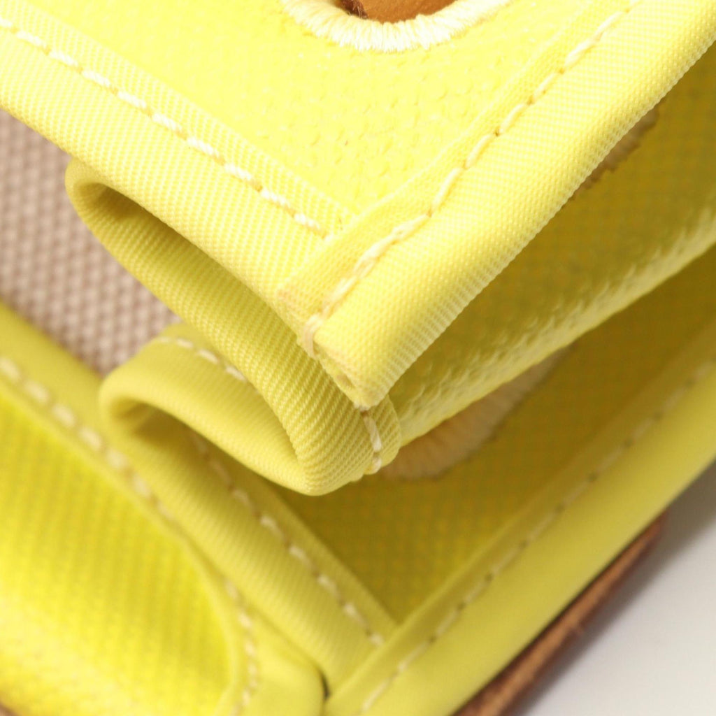 Hermes Hermès Airbag Zip PM handbag, canvas and leather, toile twill ash Berline, Vache Hunter, women's, yellow brown.