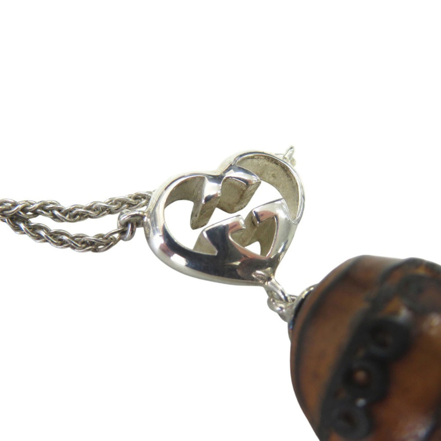 Gucci Interlocking G Heart Pendant Necklace in Sterling Silver with Bamboo Finish (0530)