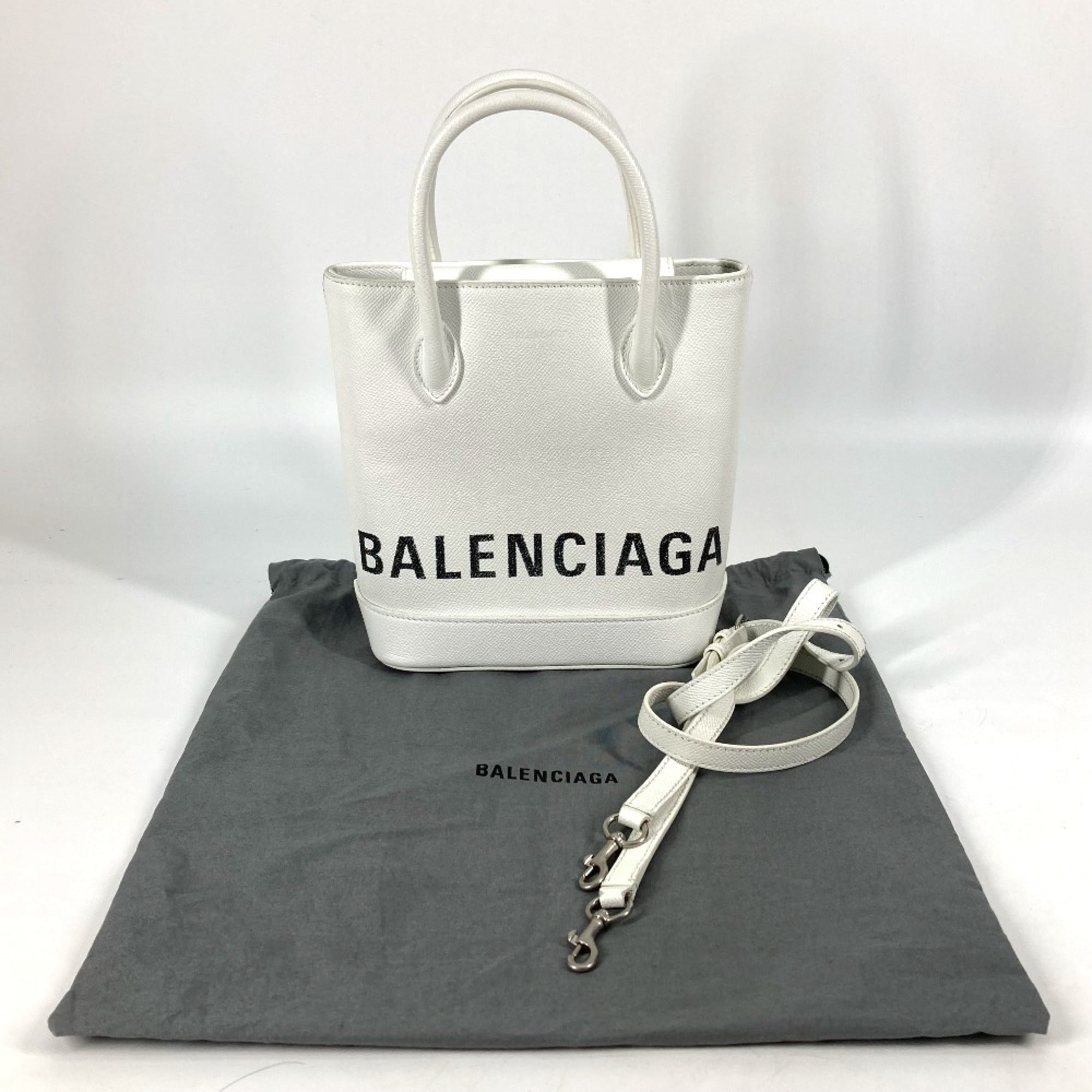 Balenciaga 596159 logo 2WAY Hand Bag Tote Bag Crossbody Shoulder Bag White Black — Like New