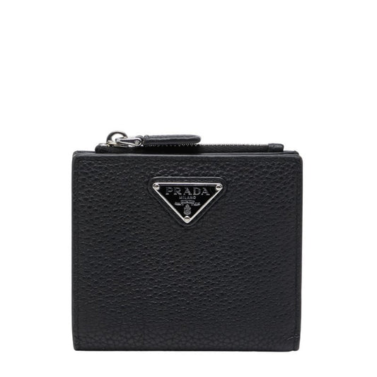 Prada Triangle Logo Plate Bifold Wallet 2ML049 Black Leather Women's PRADA