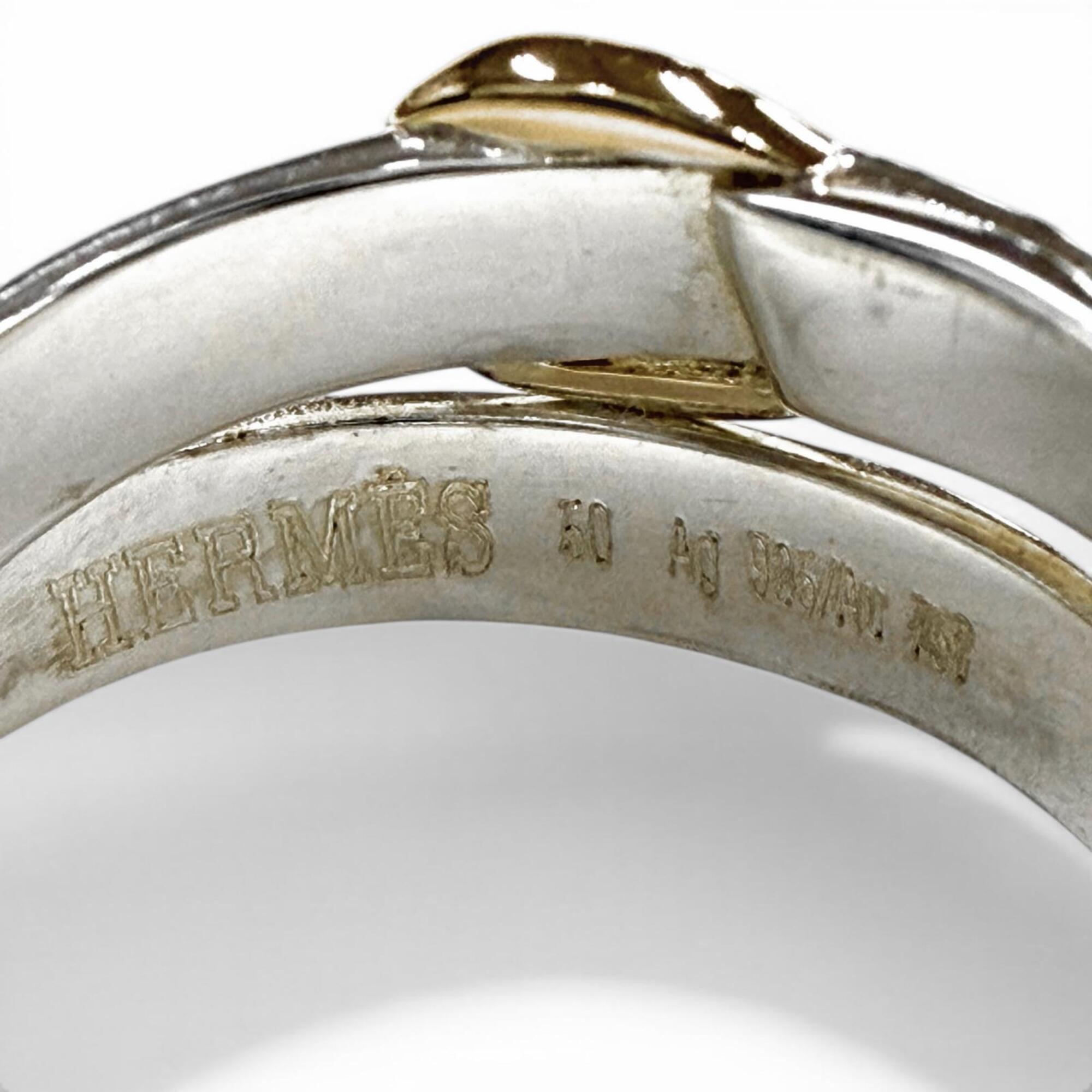 HERMES Double True Ring, 925/18K Combination, Belt Design, Silver/Gold, Size 50, Weight 4.7g, Women's — Like New