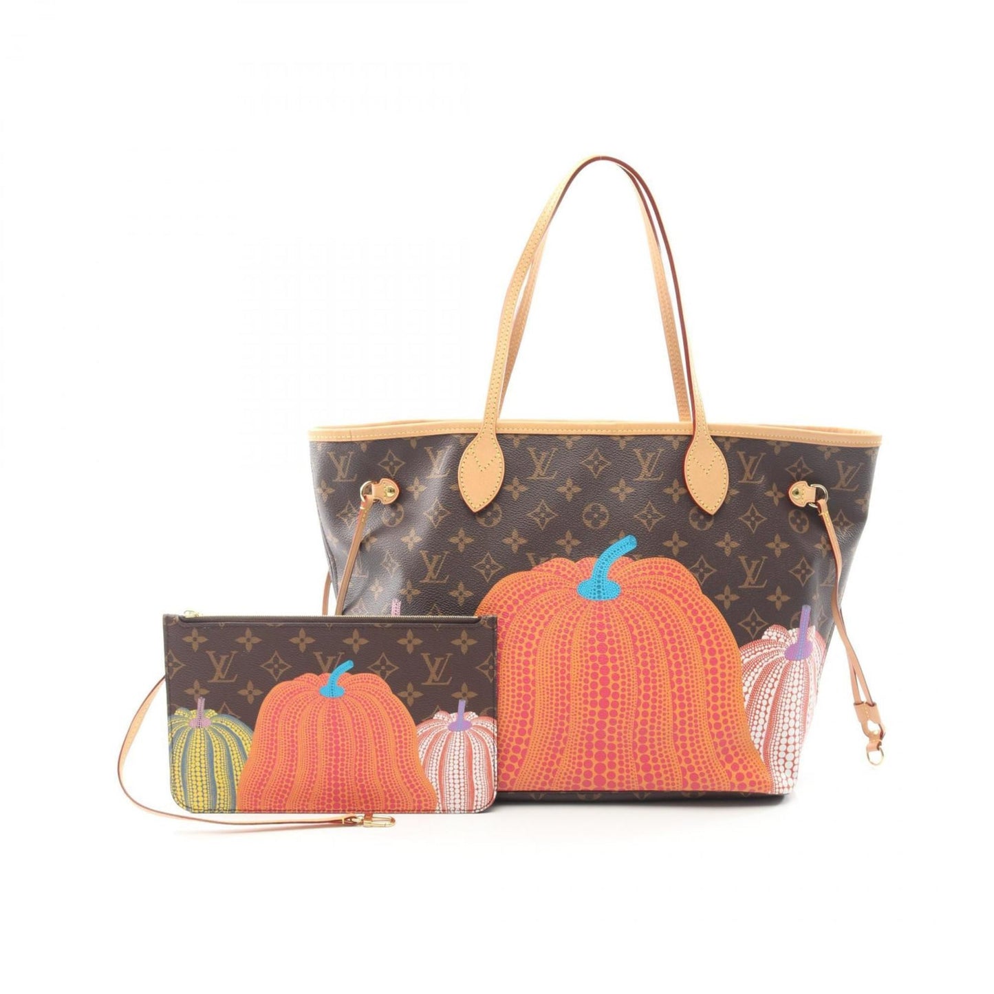 Louis Vuitton LV x YK Neverfull MM Tote Bag, Coated Canvas and Leather, Monogram Pumpkin Dot Pattern, Brown, Women's, M46468
