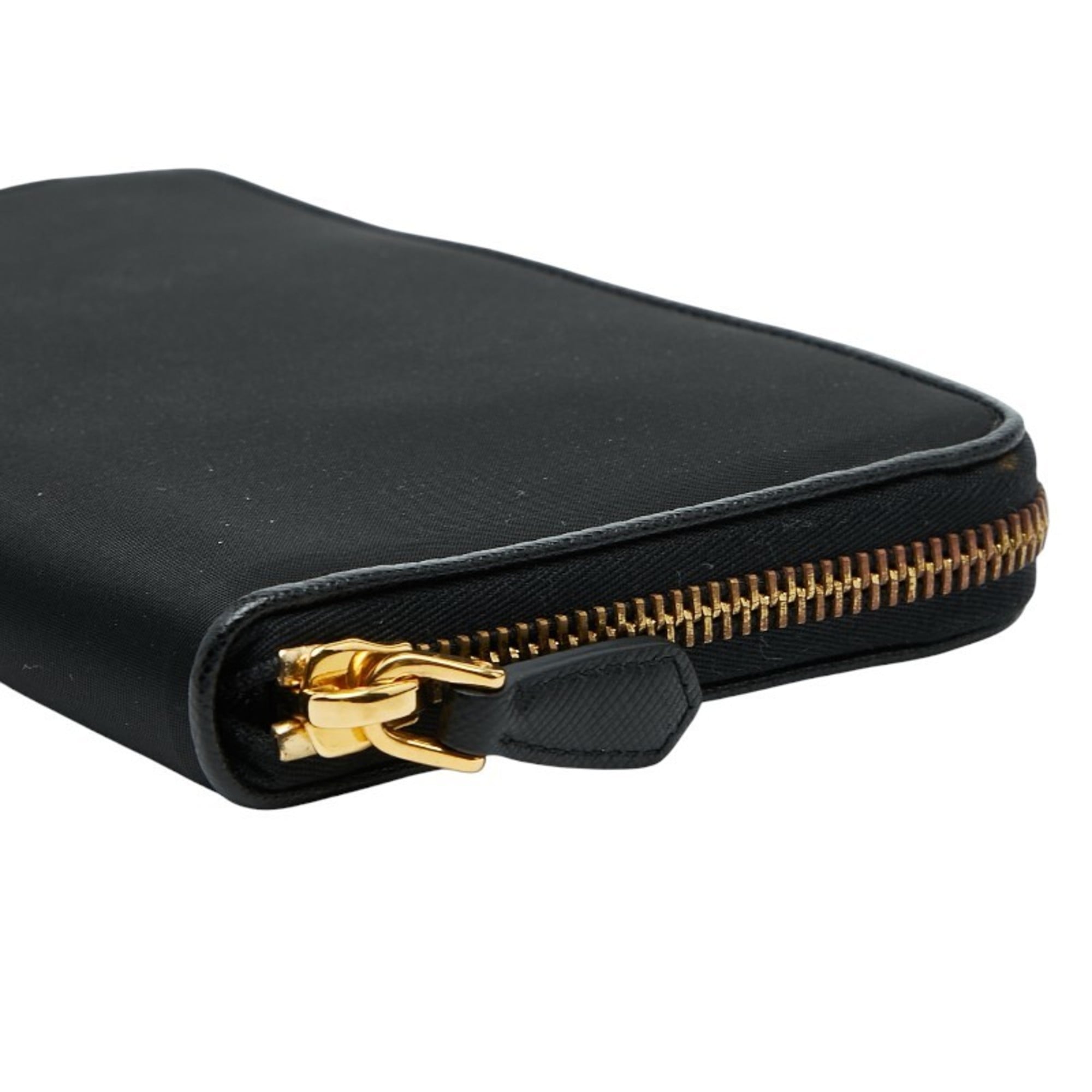 Prada Women's Round Zip Long Wallet 1M0506 Black Nylon