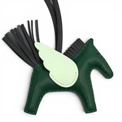 HERMES Rodeo Charm Pegasus PM Vert Moyent, Ardoise, Peppermint, Agneau Milo, Veau Swift Leather Bag Charm, W Stamp, Made in France, Women's, with Box — Like New