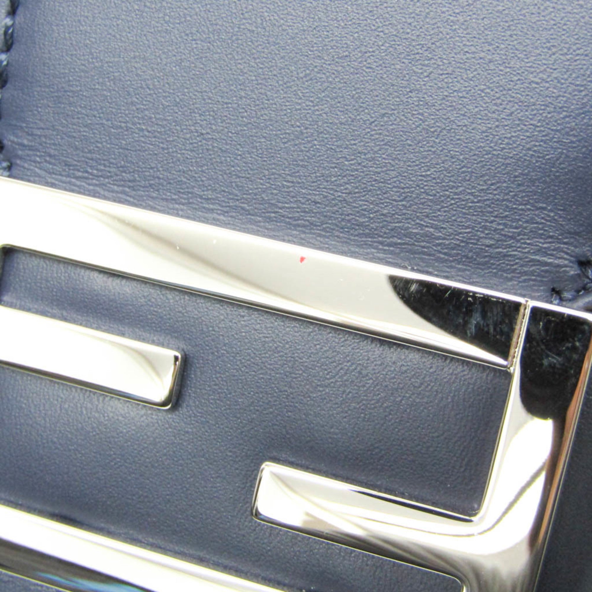 Fendi Flat Baguette Medium 7VA524 Women's Leather,Canvas Shoulder Bag Navy — Like New