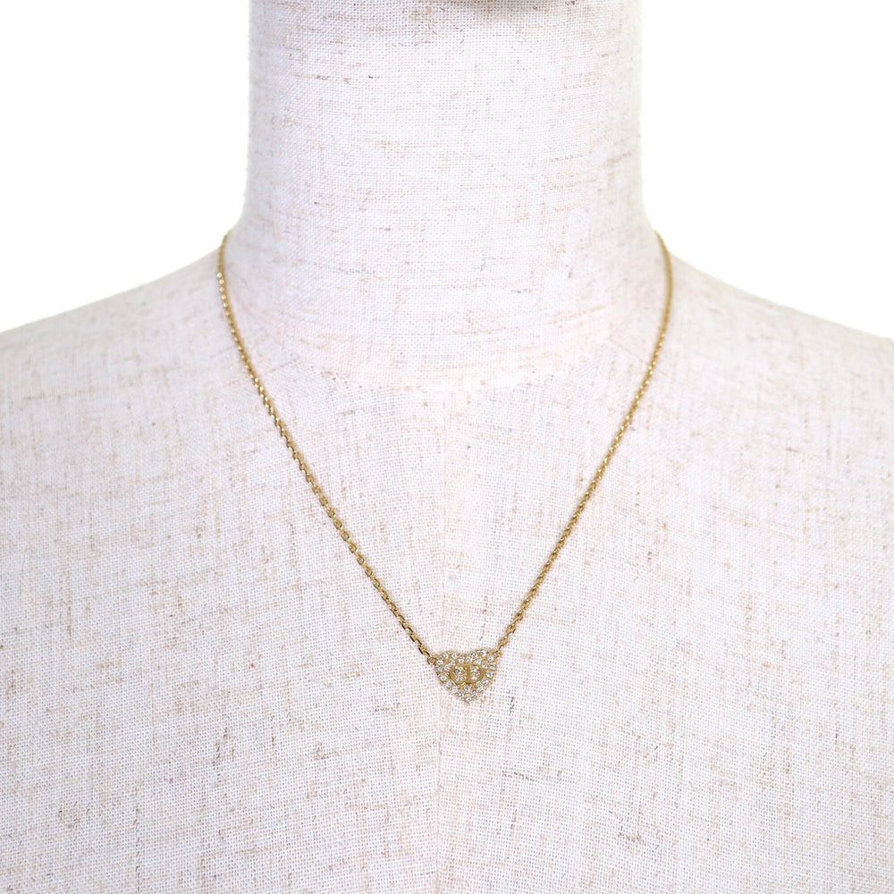 Christian Dior N3477WOMCY Clair D Lune Rhinestone CD Logo Heart Necklace 44cm Gold with Box and Dust Bag for Women — Like New