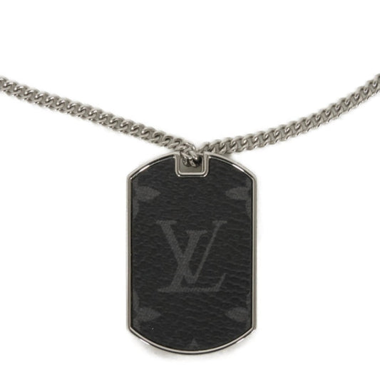 Louis Vuitton Collier Plaque LV Locket Pendant Necklace in Black and Grey Monogram Eclipse Noir, M63640, Men's