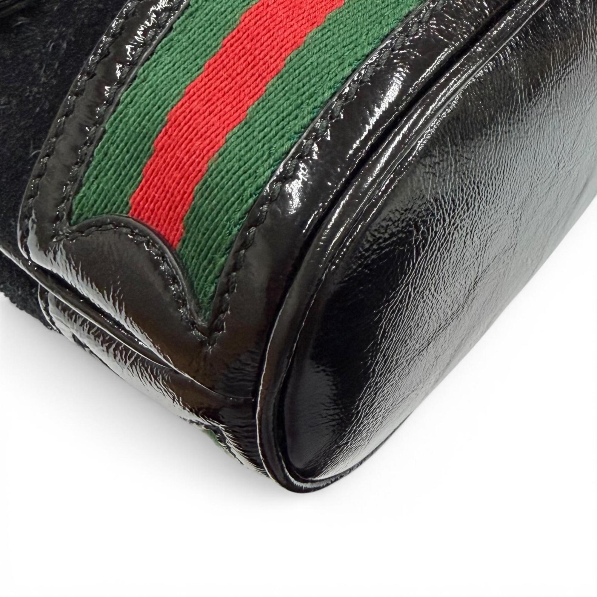 GUCCI 550621 Sherry Line Suede Trim Leather 2-Way Handbag/Shoulder Bag, Black, Made in Italy, Women's, with Box and Dust Bag — Like New