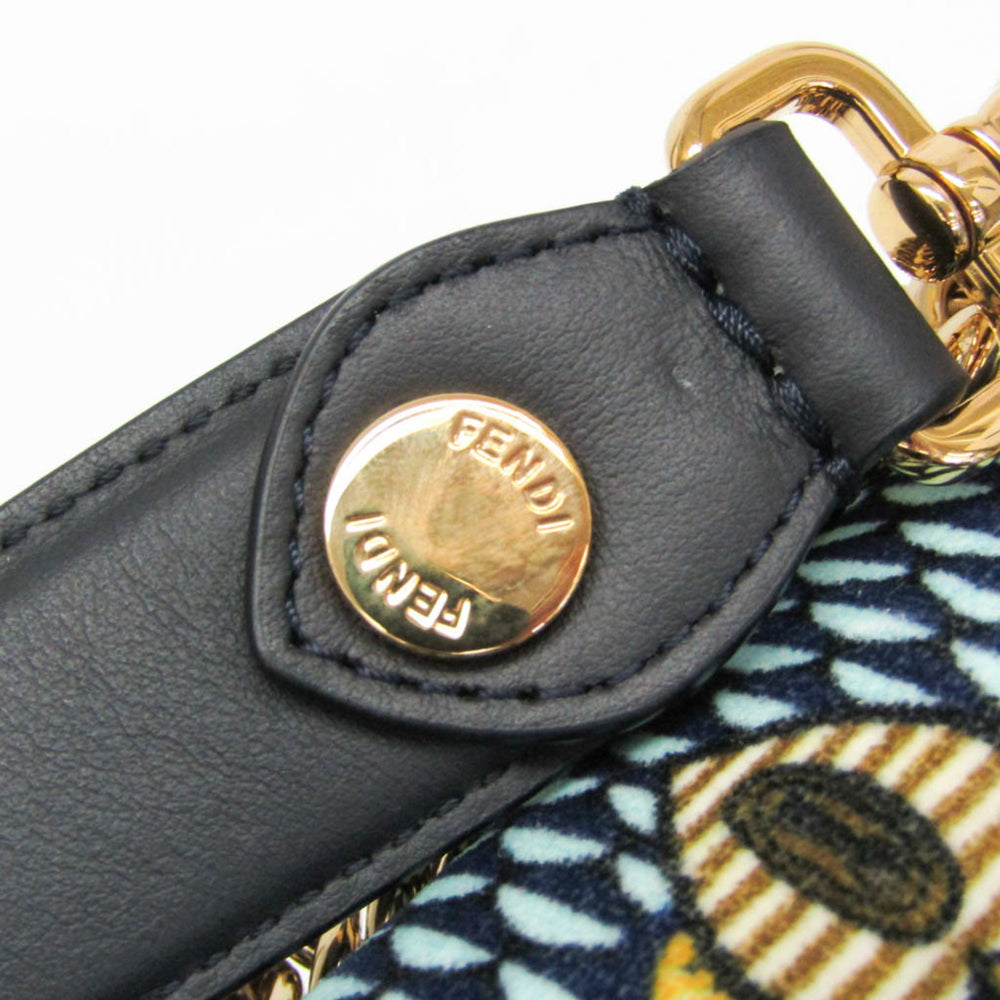 Fendi KAN I 8BT283 Women's Velvet,Leather Handbag,Shoulder Bag Light Blue,Navy,Yellow — Like New