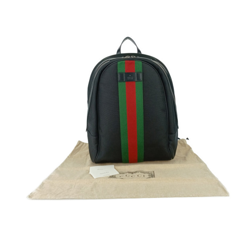 GUCCI Gucci Backpack Sherry Line 630918 Black Canvas Leather Men's Women's Web Stripe — Like New