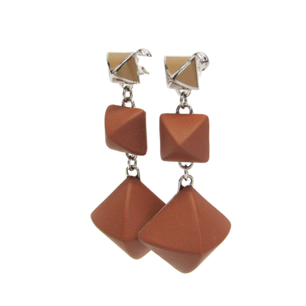 Hermes Medor Gaine GM Leather,Metal Stud Earrings Brown — Like New