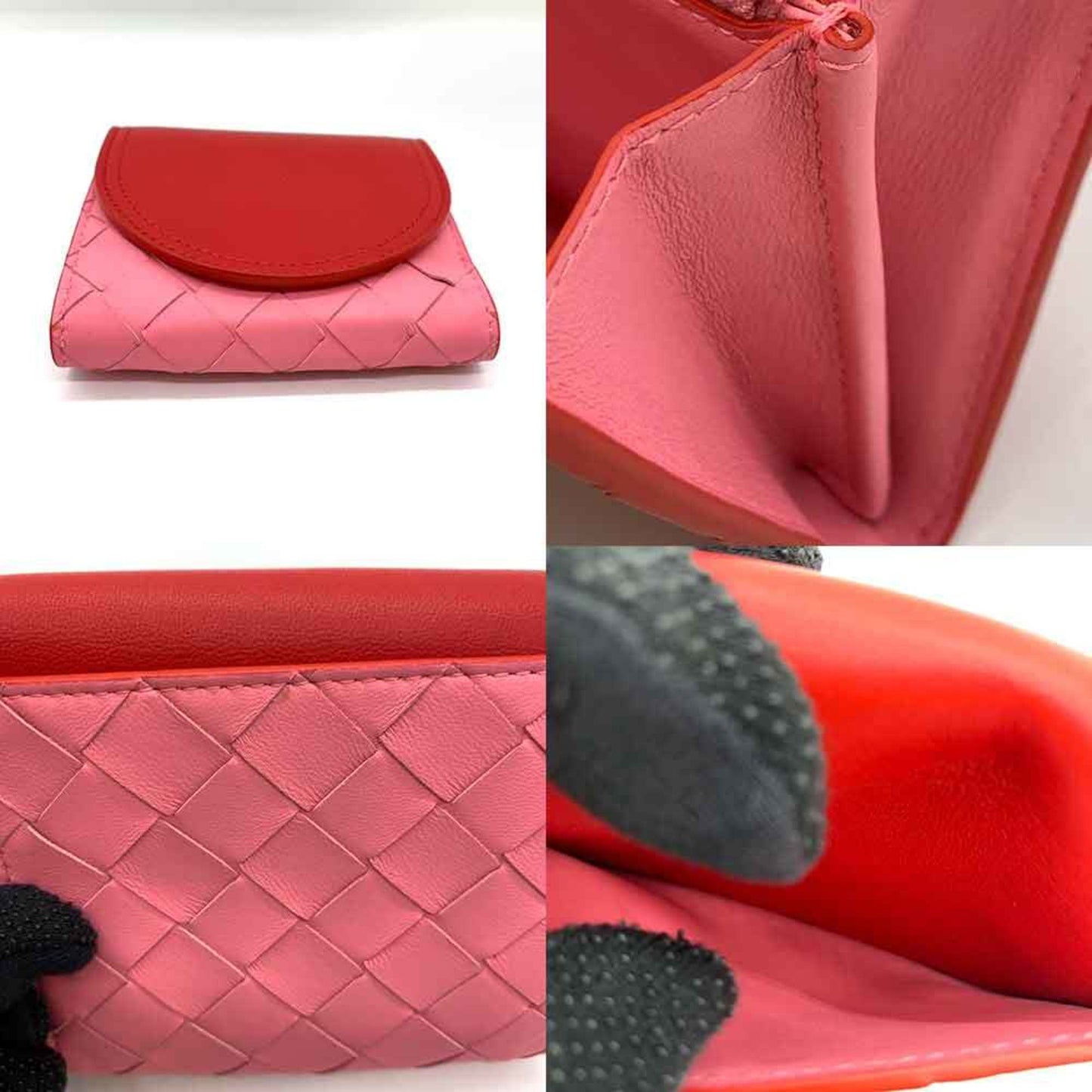 Bottega Veneta Nappa Bi-fold Wallet Intrecciato Compact Red x Pink 577841 V0EKK 8929 BOTTEGA VENETA