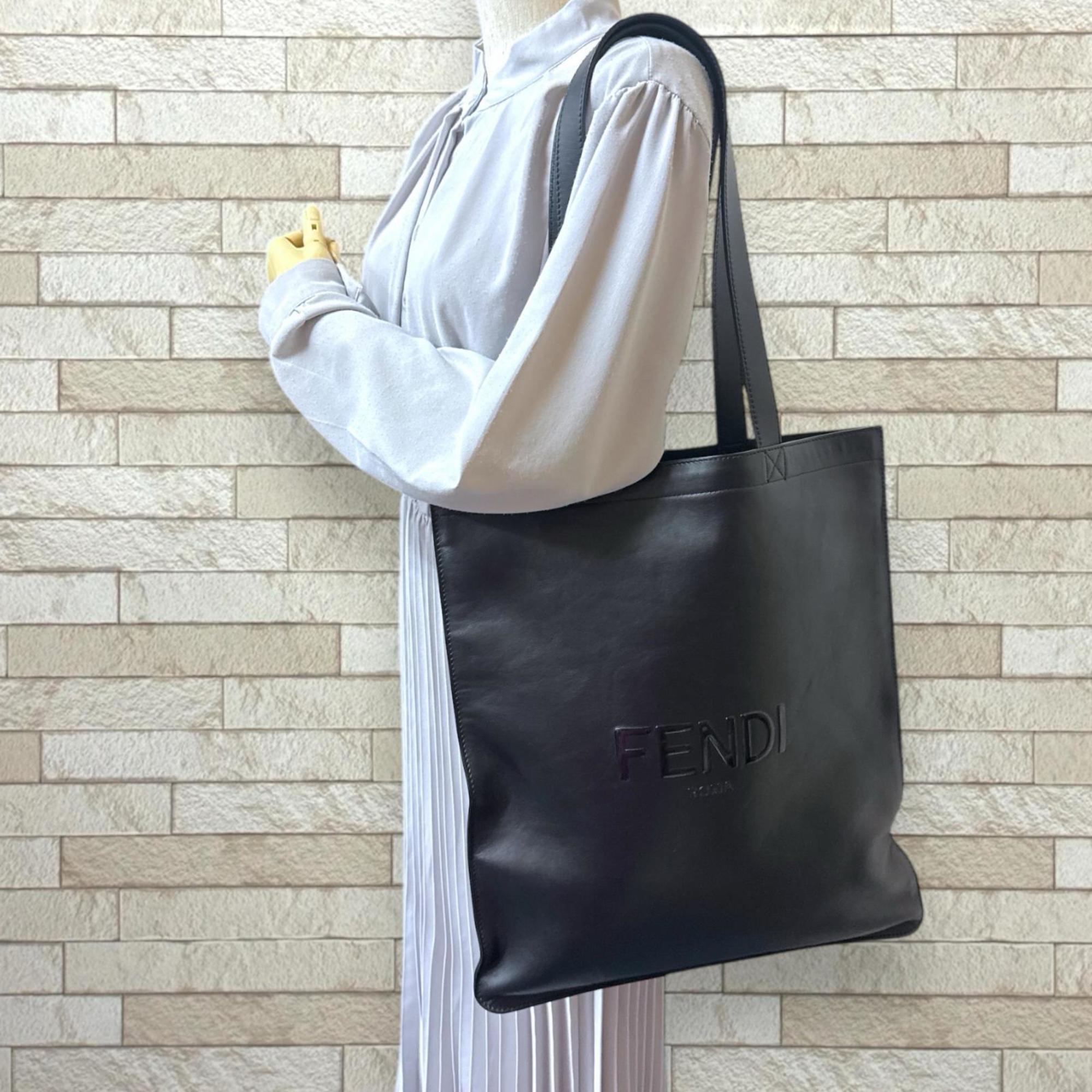 Fendi Flat Bag Tote Leather 7VA538 Black Men's FENDI