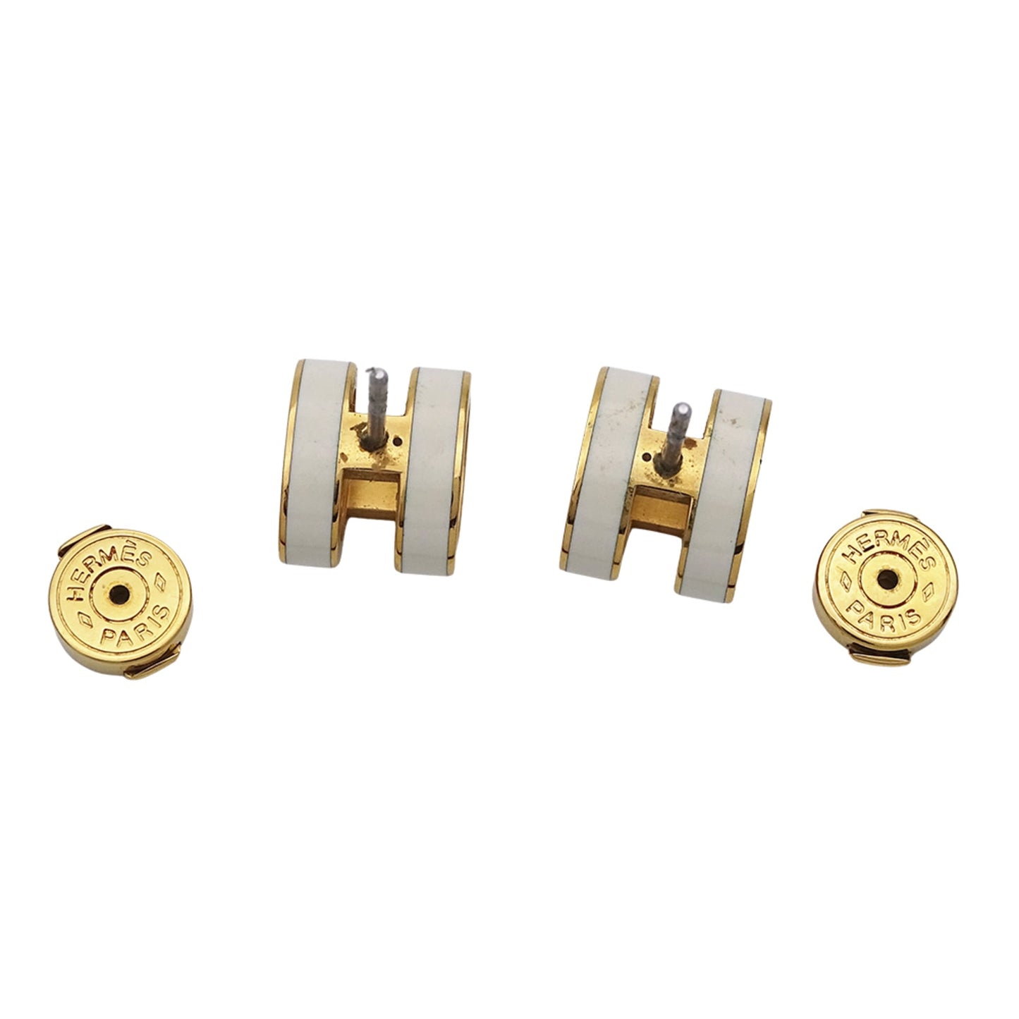 Hermes Hermès earrings for women, branded pop ash, gold and white