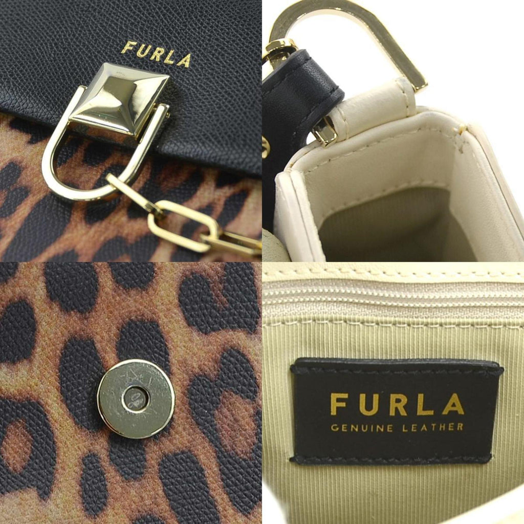 Furla Shoulder Bag Leather Light Beige x Black Brown Women's r10421k