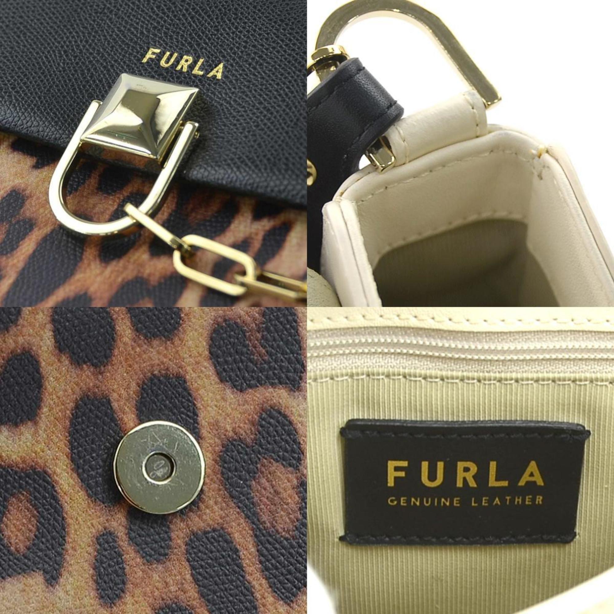 Furla Shoulder Bag Leather Light Beige x Black Brown Women's r10421k