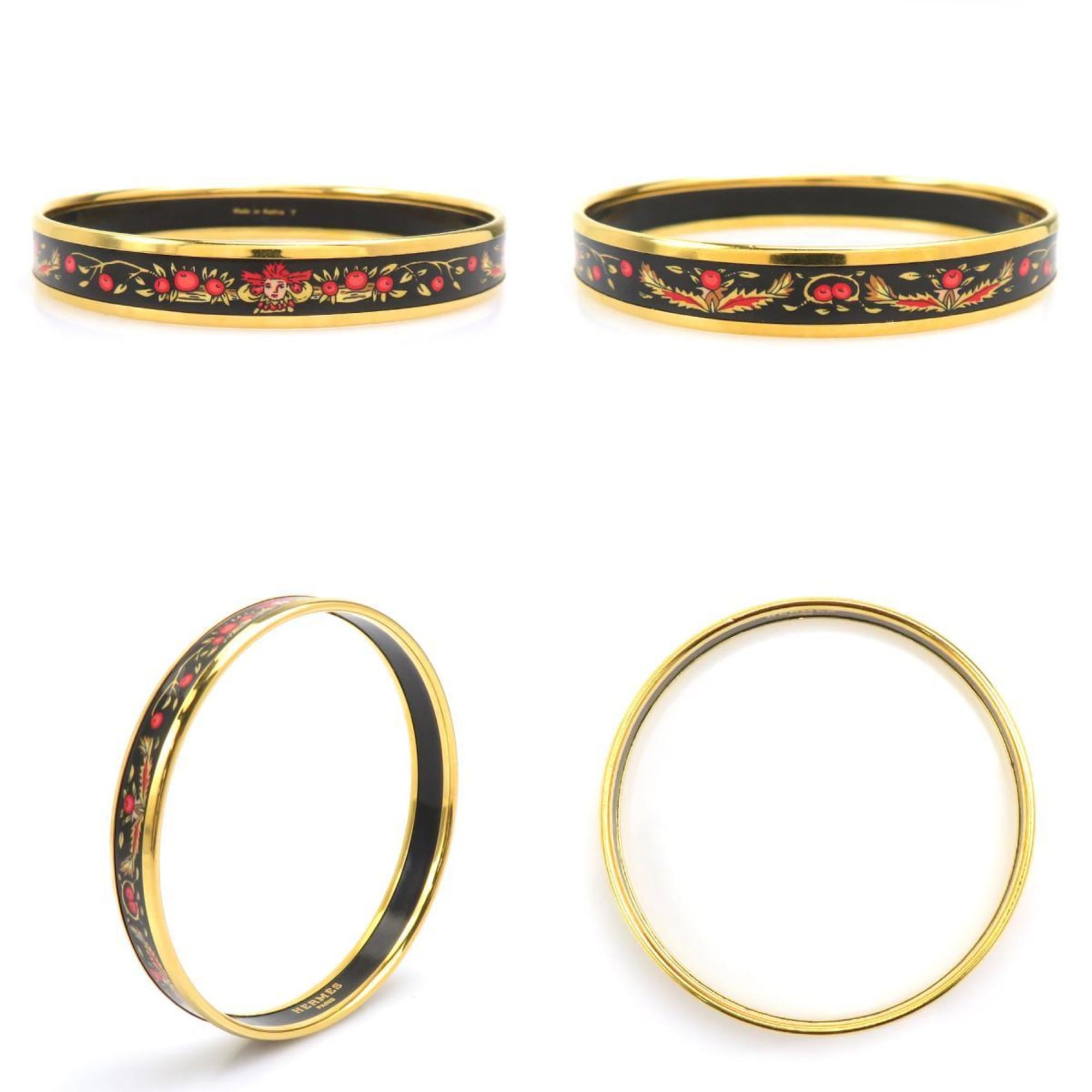 Hermès HERMES Bangle Bracelet in Metal/Enamel, Gold/Black/Red, Women's, e61374a