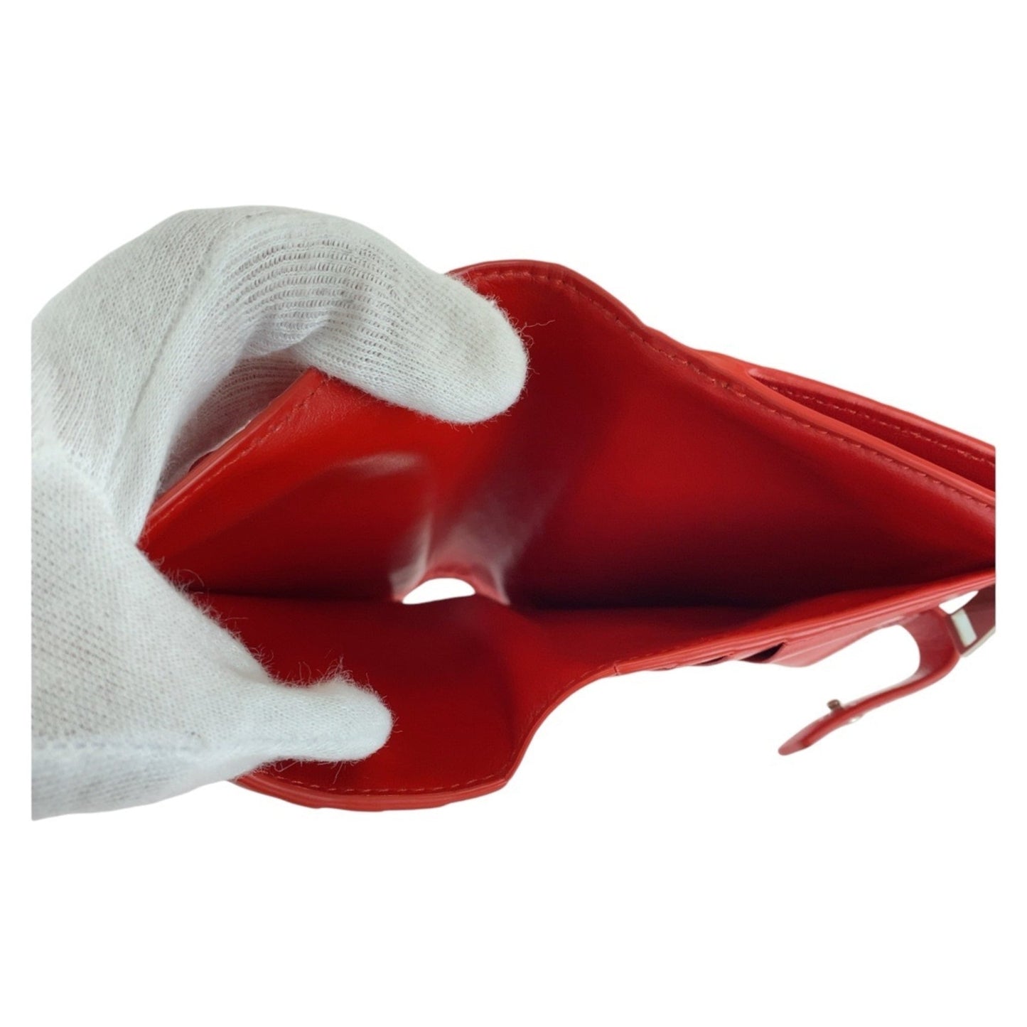 BOTTEGA VENETA Maxi Intrecciato Red Leather Folding Wallet with Silver Hardware, Compact for Women