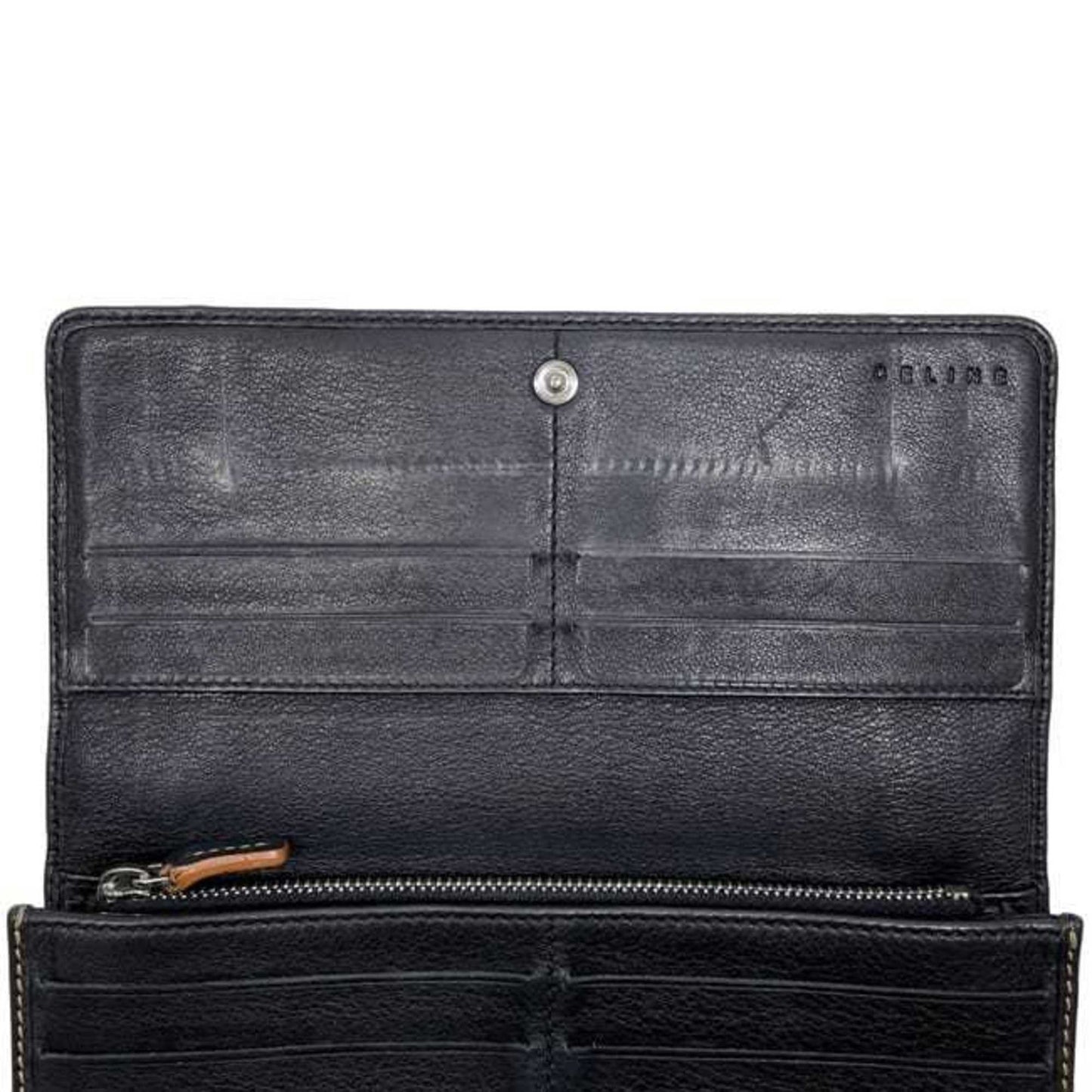 Celine bifold long wallet ec-24339 black macadam canvas leather ST 00/66 CELINE men's women's nylon stitching