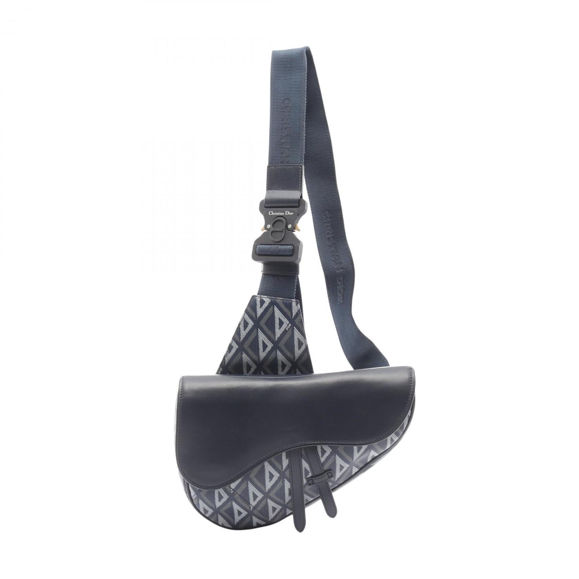 Christian Dior Dior CD Diamond Saddle Bag, Waist Body Handbag, Coated Canvas and Leather, Men's, Navy Blue, Multicolor