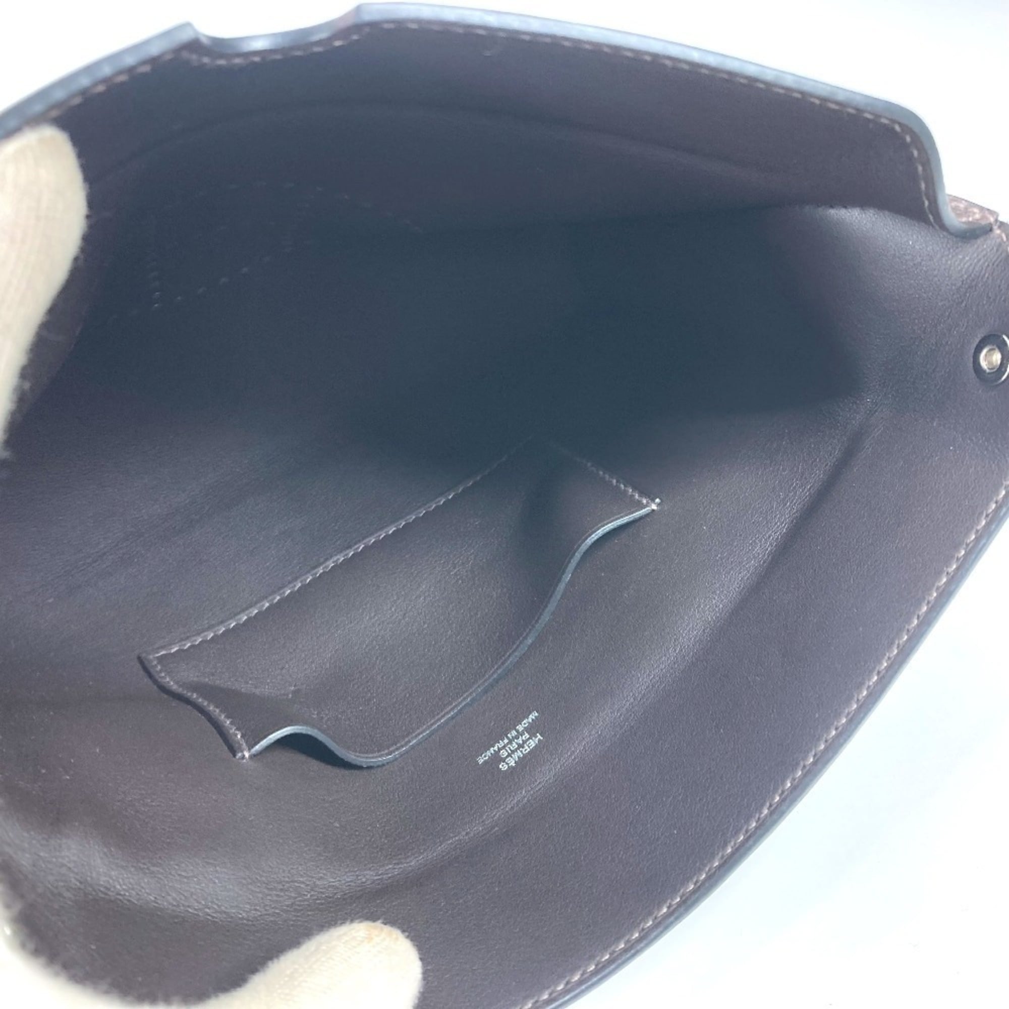 HERMES Hermes H logo punching Vid Poche crossbody bag pochette diagonal shoulder Togo men women dark brown — Like New