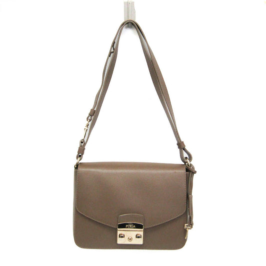 Furla Metropolis 00760475 Women's Leather Shoulder Bag Beige Brown