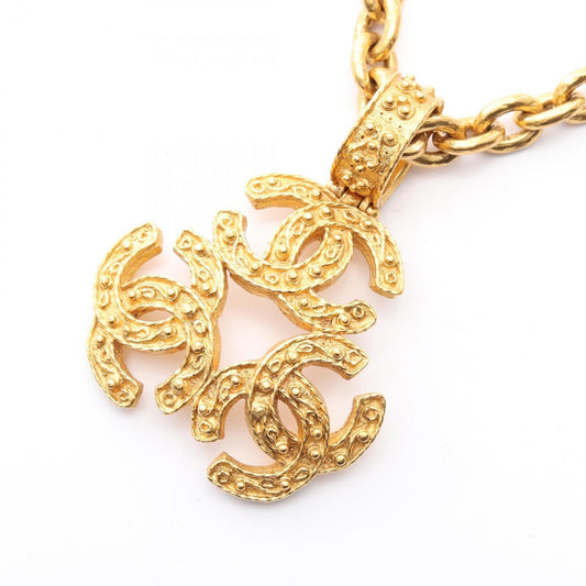CHANEL Triple Coco Mark Necklace, Gold Plated, Women's
