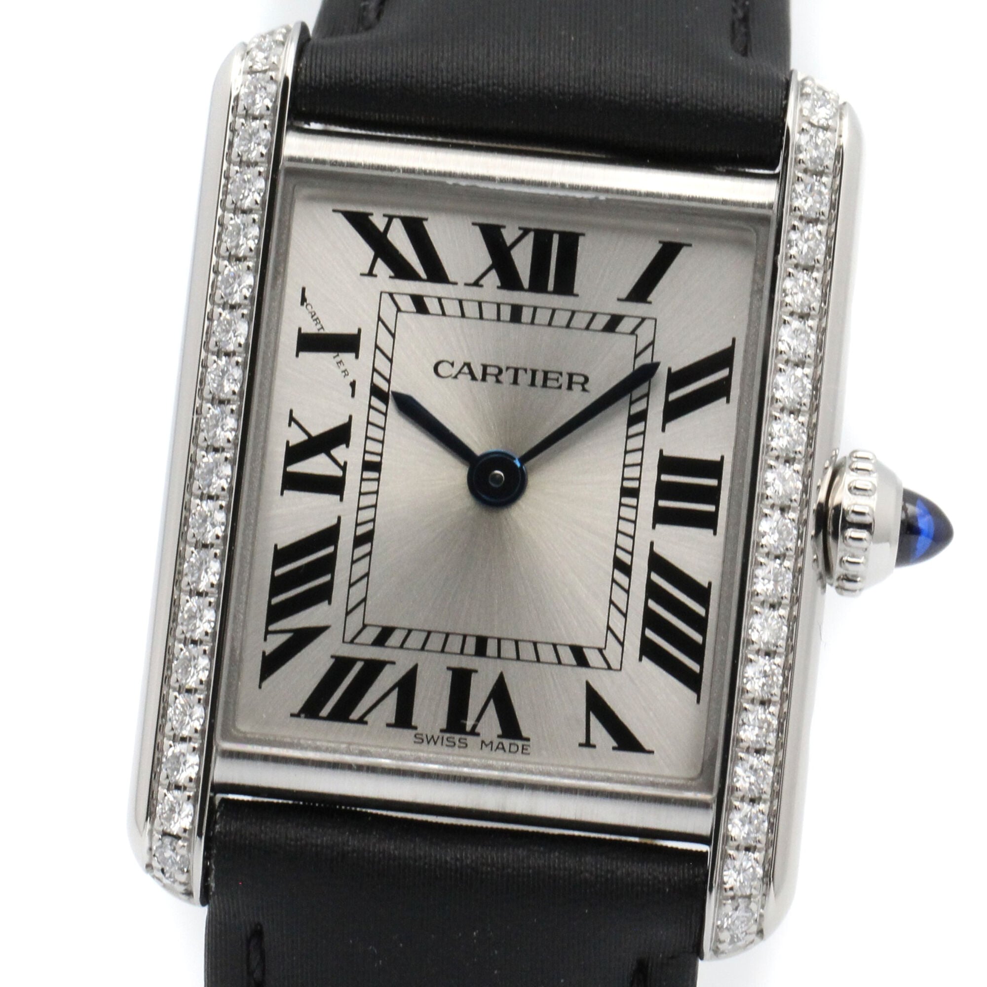 Cartier Tank Must SM Watch, Stainless Steel, Leather Strap, Diamond, Ladies, Silver Tone, W4TA0016 — Very Good