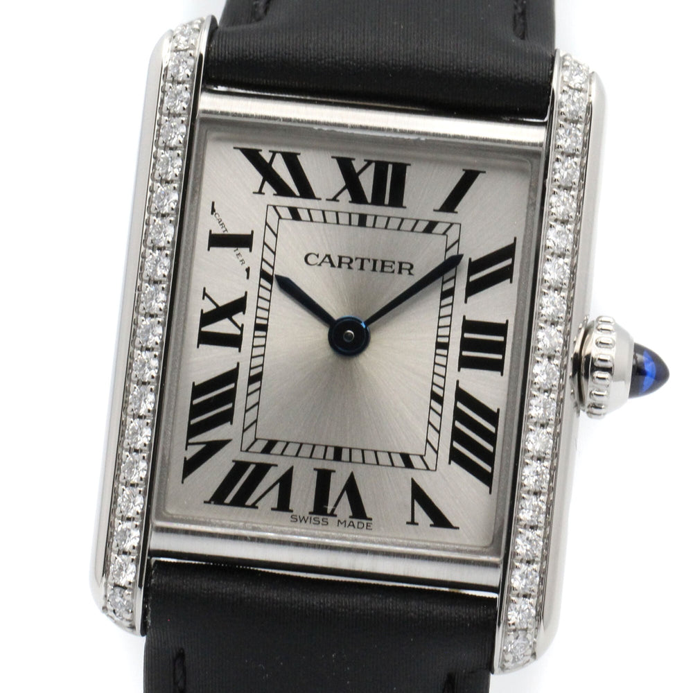 Cartier Tank Must SM Watch, Stainless Steel, Leather Strap, Diamond, Ladies, Silver Tone, W4TA0016 — Very Good