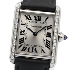 Cartier Tank Must SM Watch, Stainless Steel, Leather Strap, Diamond, Ladies, Silver Tone, W4TA0016 — Very Good
