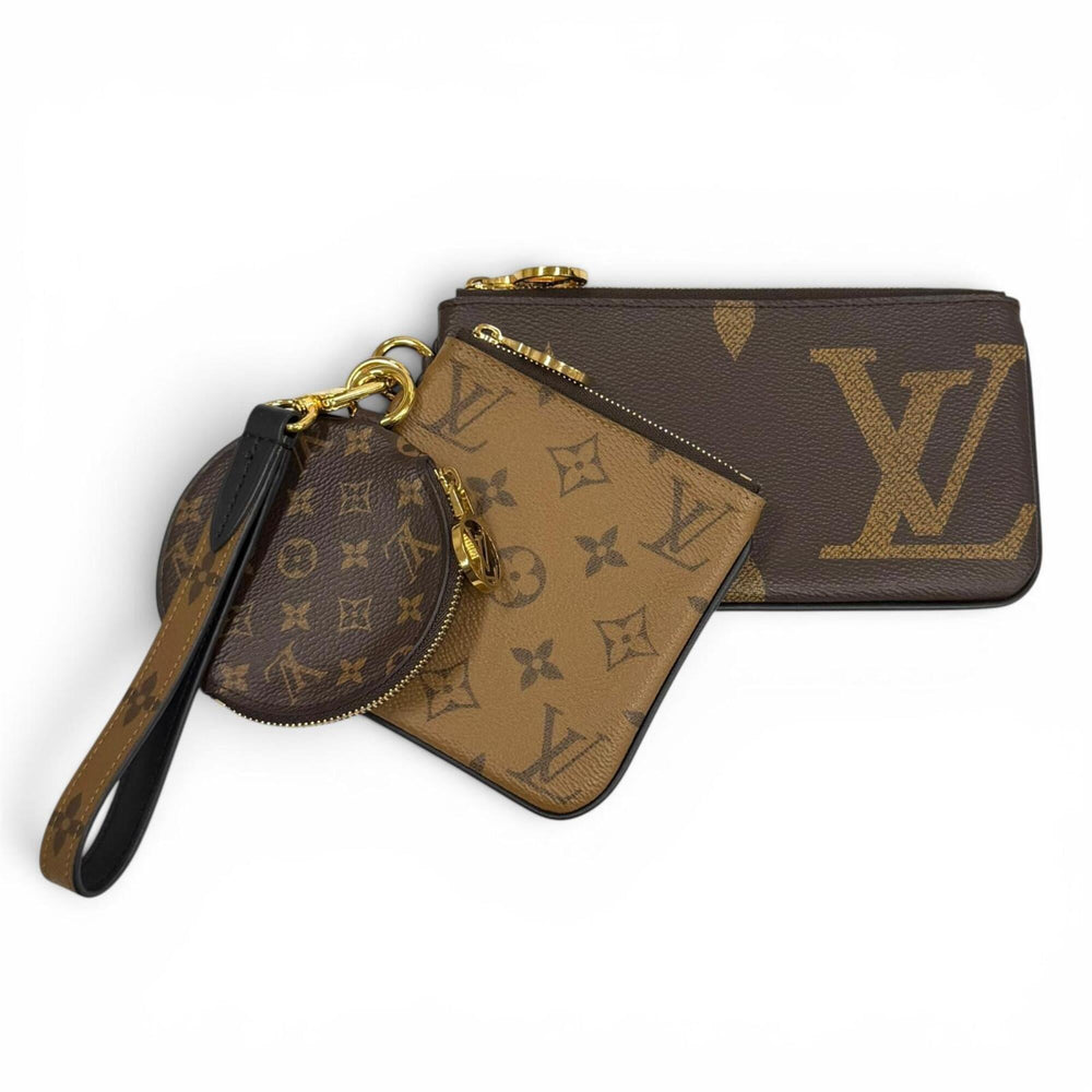 LOUIS VUITTON M68756 Monogram Giant Reverse Leather Pochette Trio Brown Made in France Women's with Dust Bag — Like New