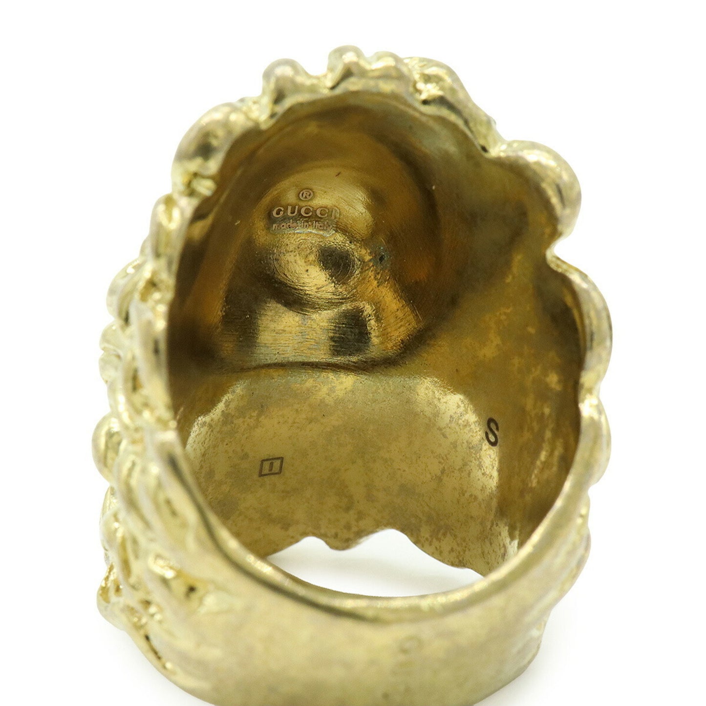 GUCCI Lion Head Ring Alessandro Michele GP Stone Gold Green #S Japanese size approx. 12.5