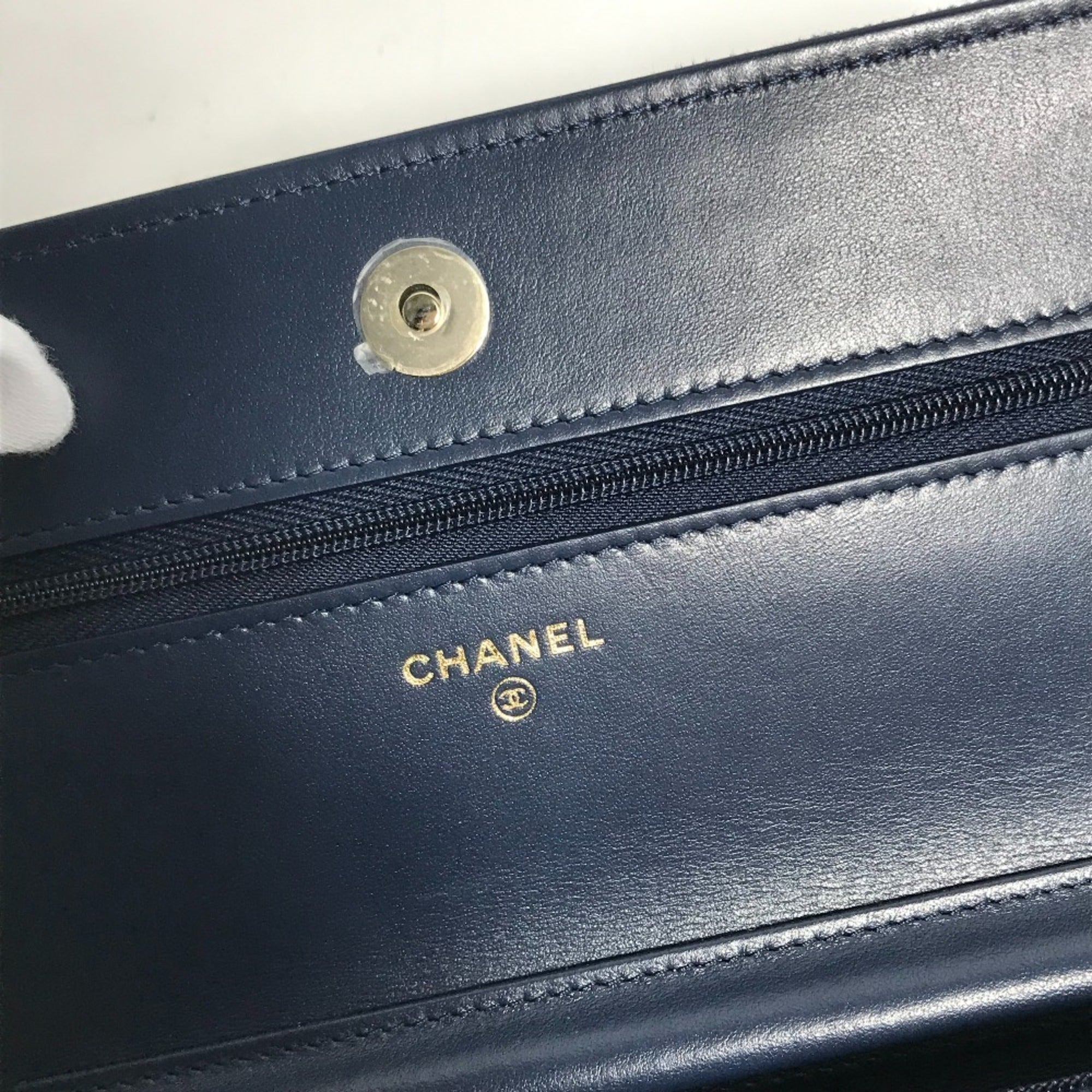 CHANEL AP0250 Long Wallet Chain Bag Matelasse Shoulder Denim Women's Blue — New - Store Return