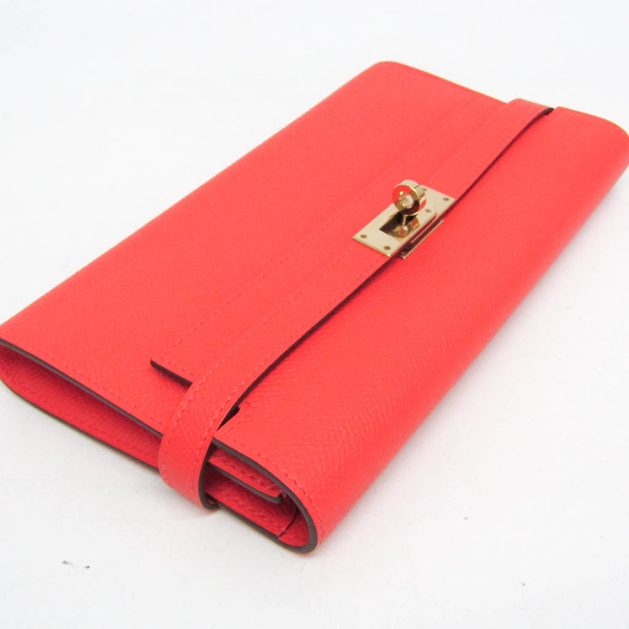Hermes Kelly Wallet Women's Epsom Leather Long Wallet (bi-fold) Rose Jaipur,Salmon Pink
