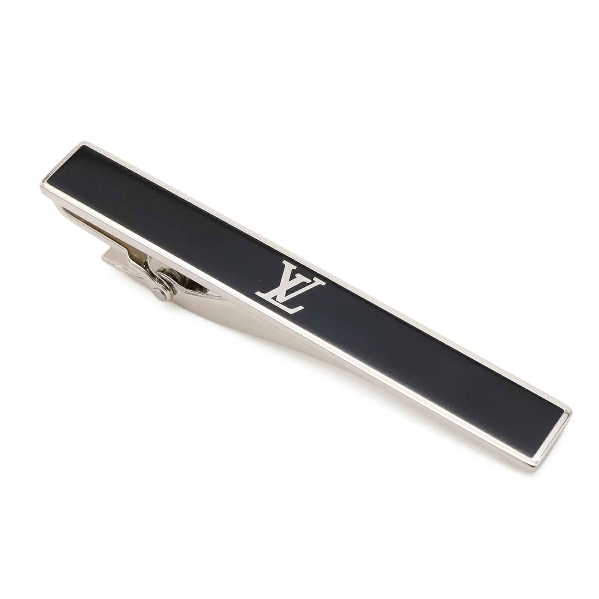 LOUIS VUITTON Louis Vuitton Cravat LV Award Tie Clip Bar Steel Enamel Silver Black M00913 — Like New