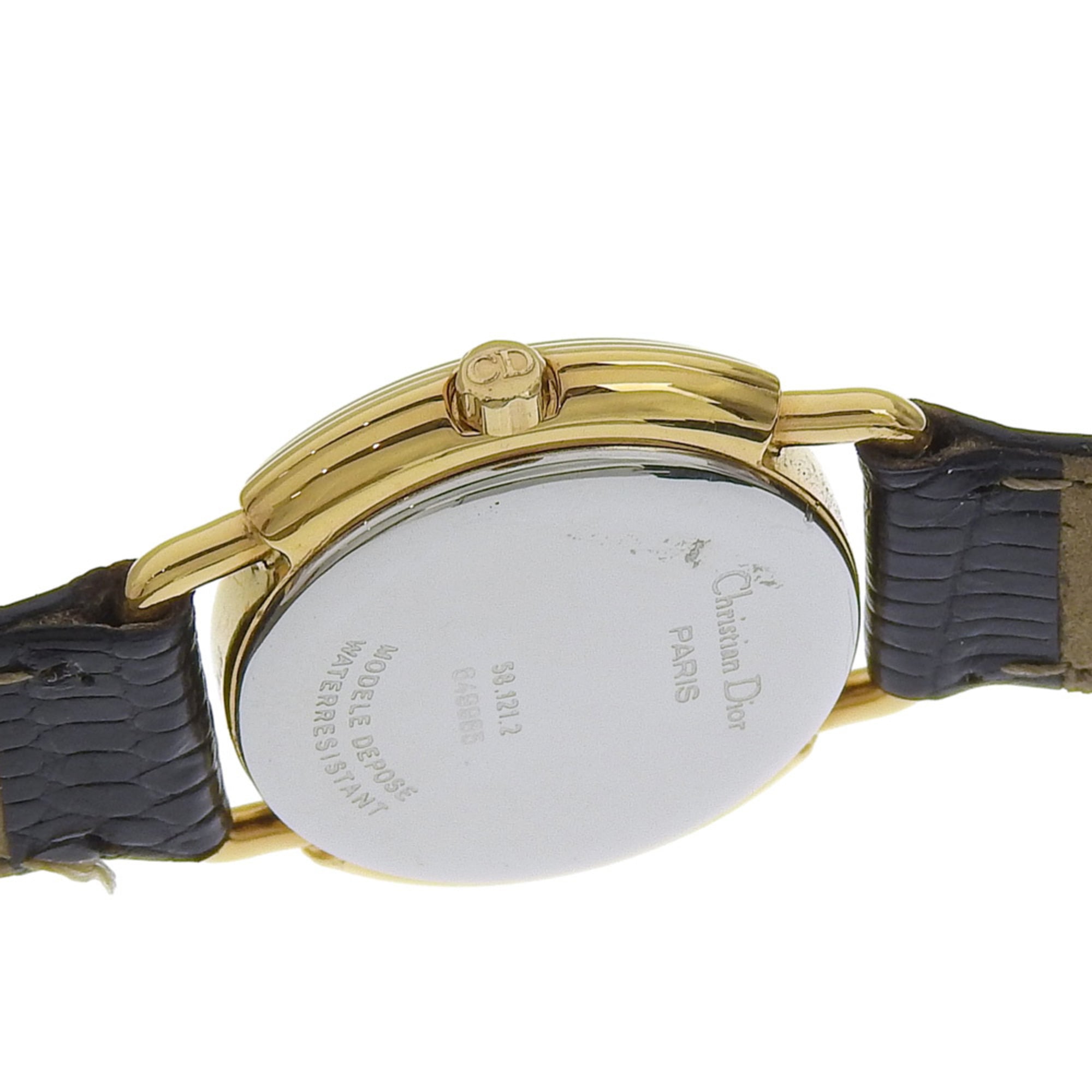 Christian Dior watch, model 58.121.2, gold-plated leather strap, gold quartz, analog, white dial, women's — Very Good