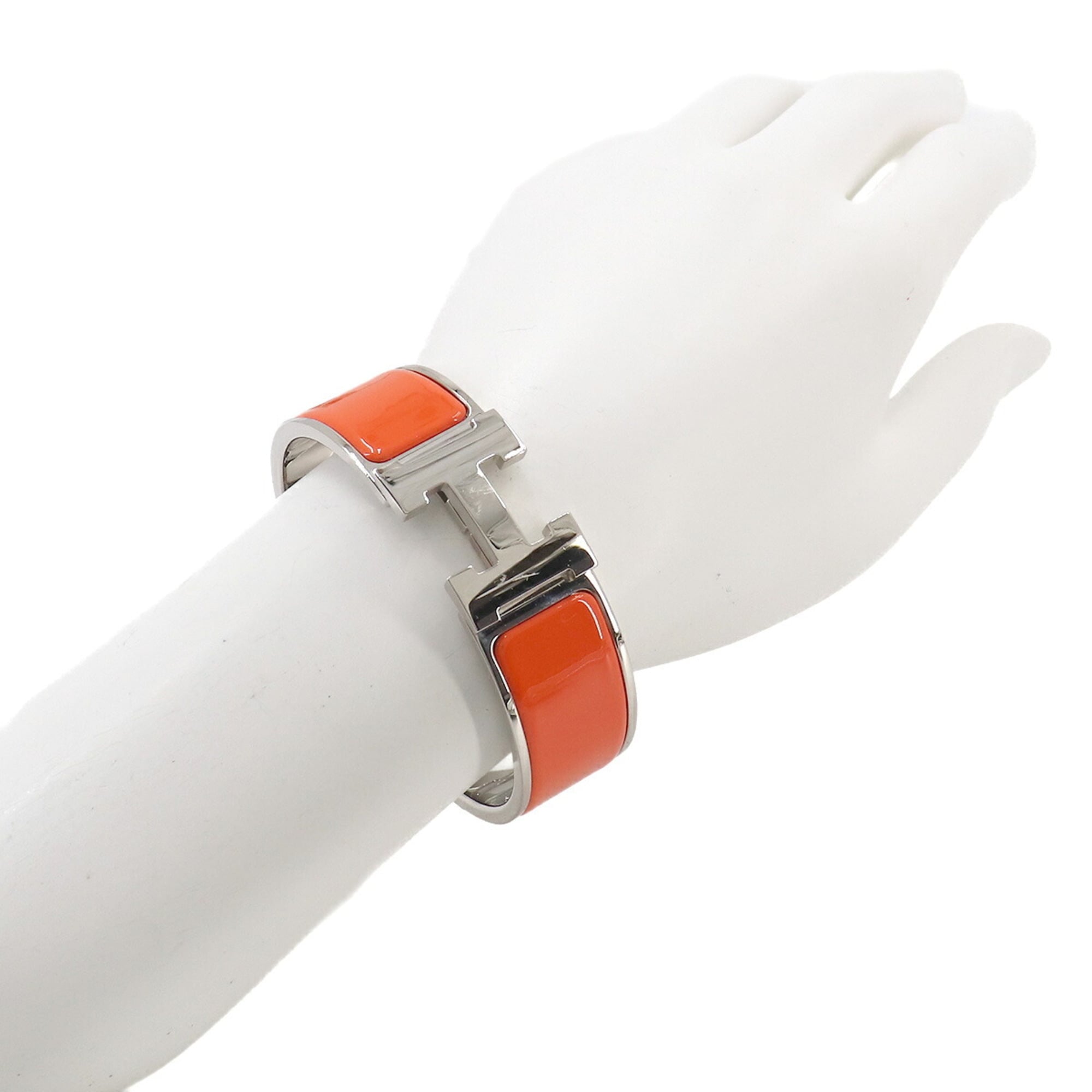Hermes Clic Clac H Bangle, Orange, Silver Hardware — New - Store Return