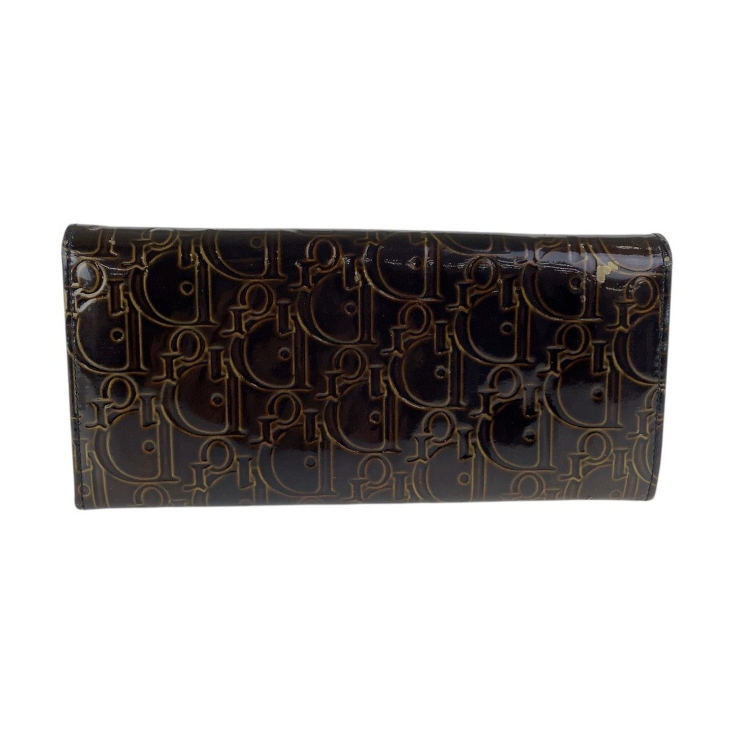 Christian Dior Trotter Brown Patent Leather Long Wallet with Silver Hardware, Women's, 506257