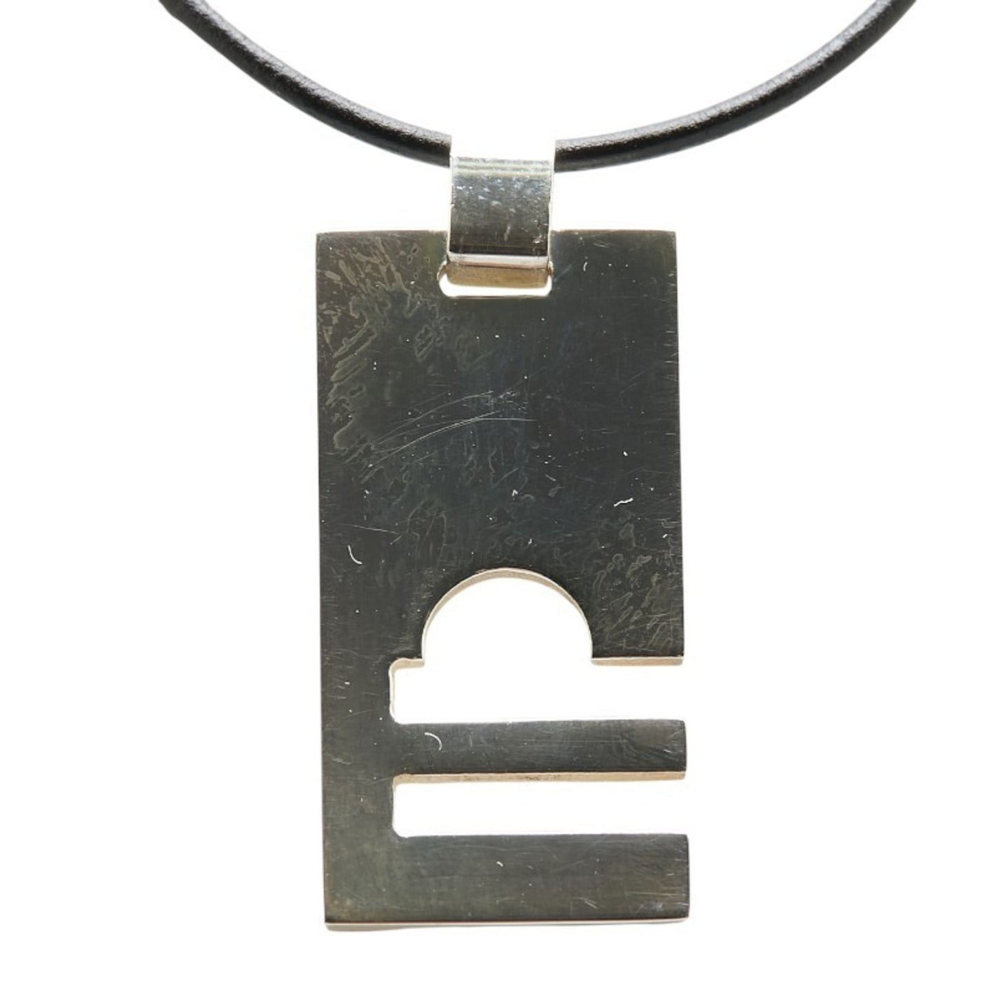 Gucci LIBRA Libra necklace in silver and black SV925 with leather accents for women.