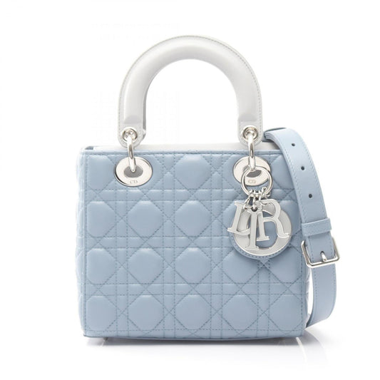 Christian Dior Dior Lady Small Cannage Handbag Leather Women's Blue Gray