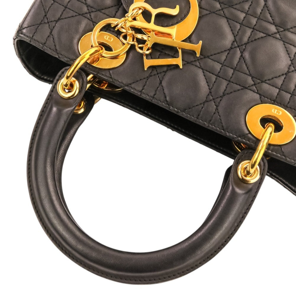 Christian Dior Lady Cannage Leather 2-way Handbag/Shoulder Bag, Black, Women's — Like New