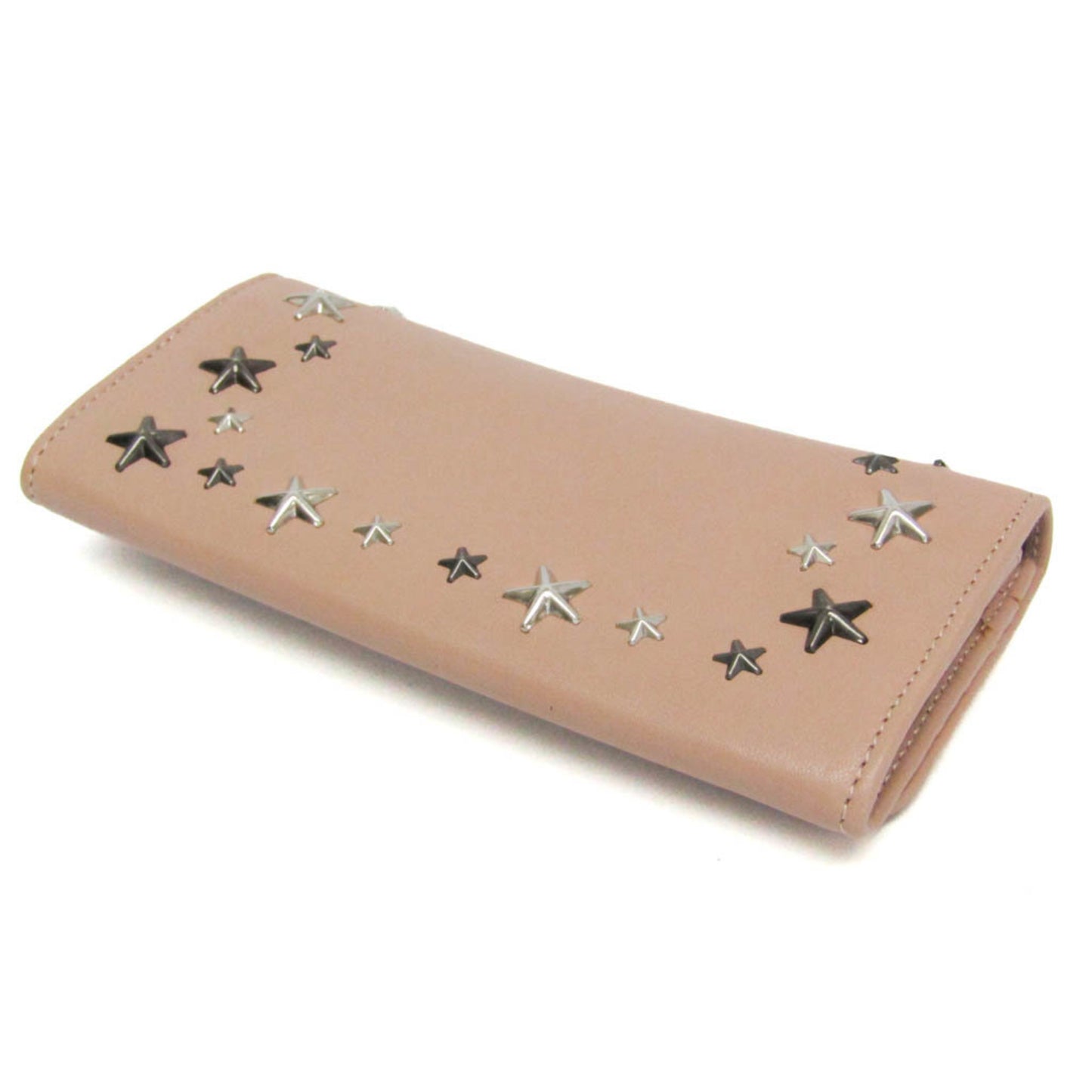 Jimmy Choo NINO J000108501001 Women's Leather Studded Long Wallet (bi-fold) Coral Pink