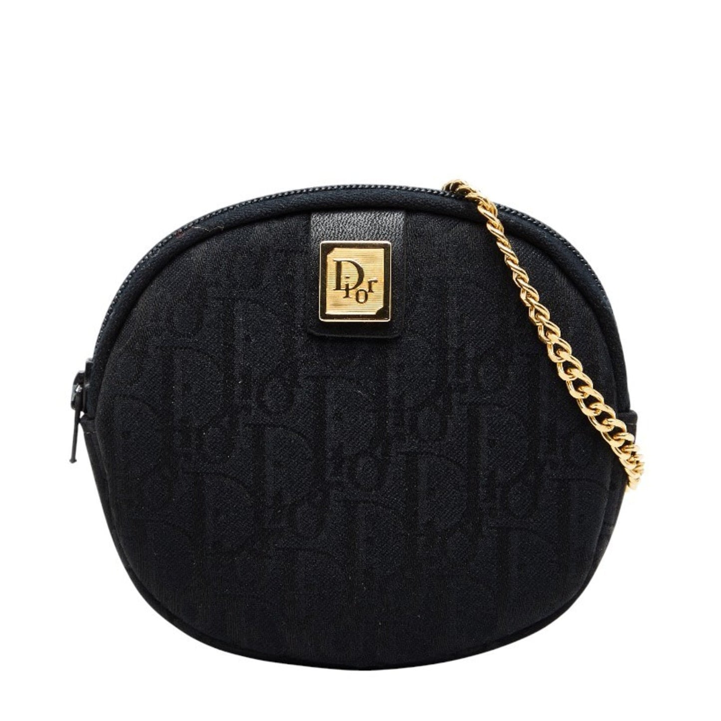 Christian Dior Dior Trotter Logo Chain Shoulder Bag Wallet/Coin Purse Black Canvas Women's