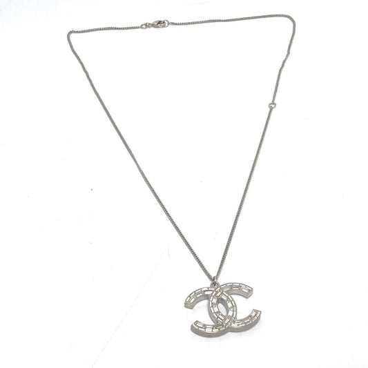 CHANEL A42254Y09569 B11P Coco Mark CC Accessory Rhinestone Pendant Necklace Metal Women's Silver