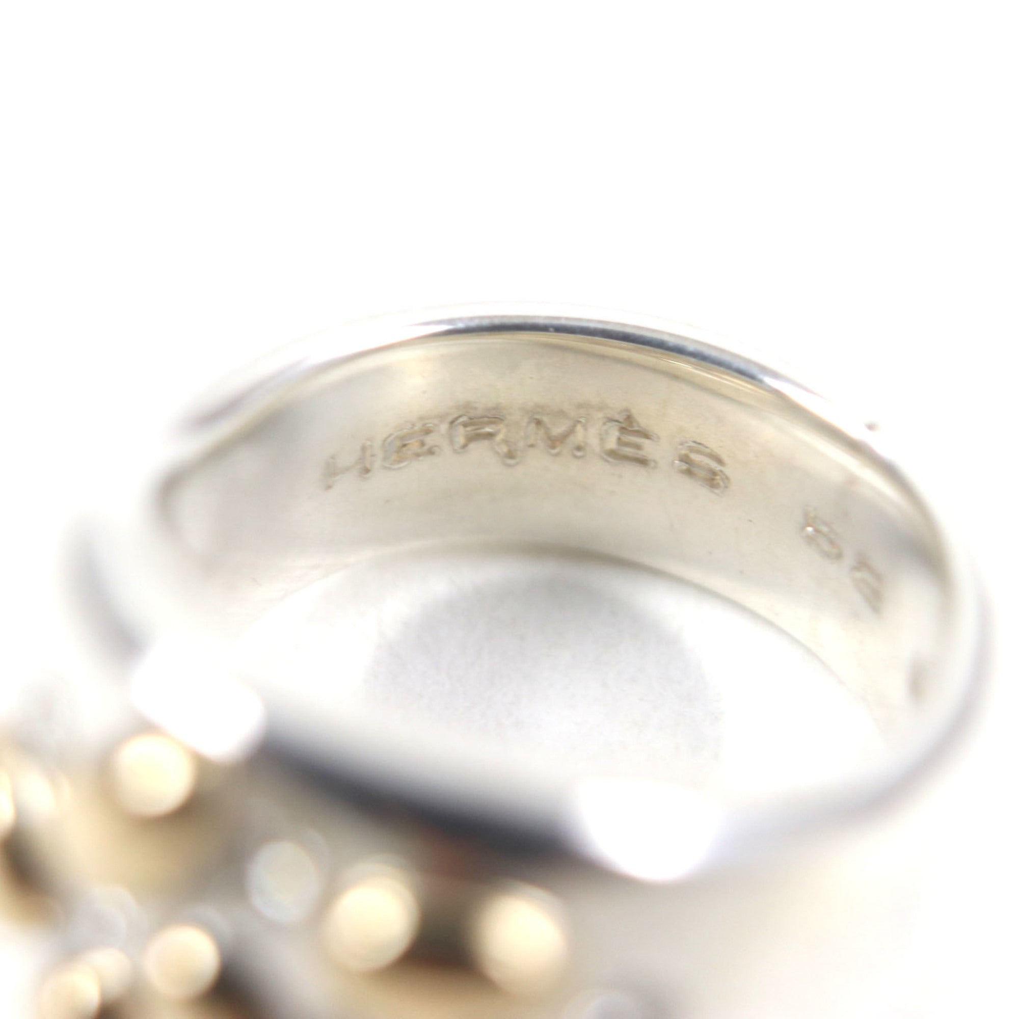 HERMES Vintage Gaucho Ring, 925 750 Sterling Silver with 7 Diamonds, Size 52, Weight 13.6g, Men's — Like New