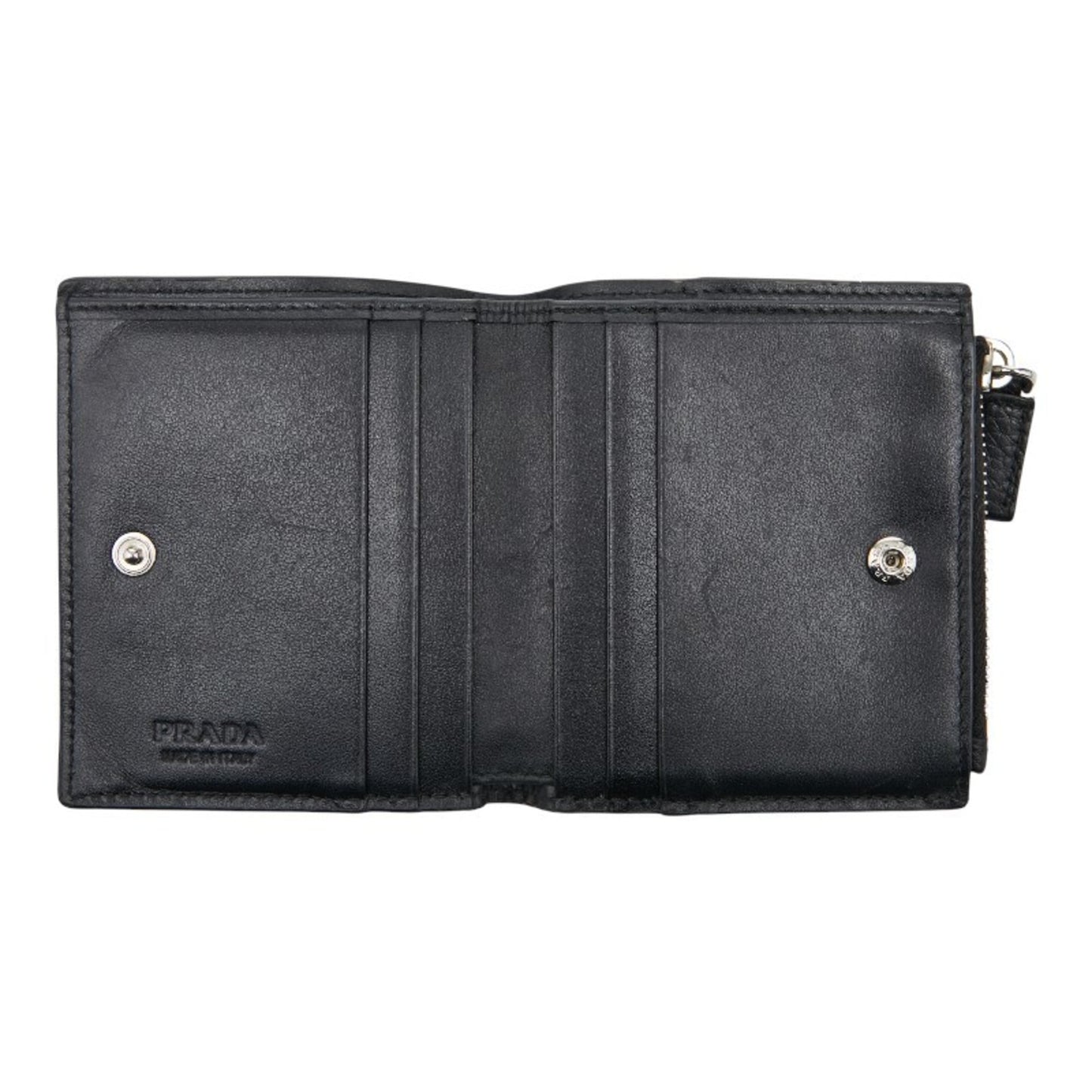 Prada Triangle Logo Plate Bifold Wallet 2ML049 Black Leather Women's PRADA