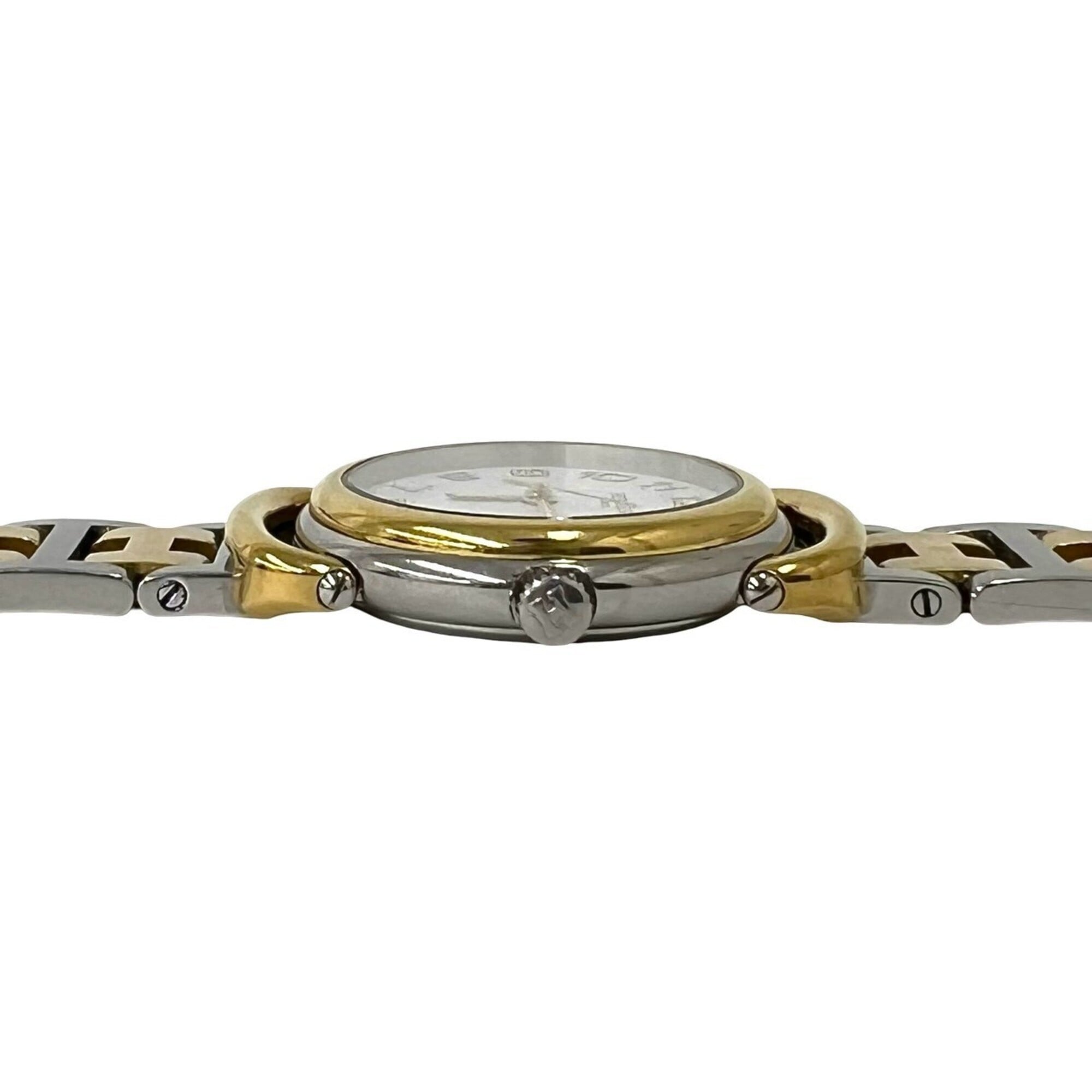 HERMES Pullman Stainless Steel GP Quartz Wristwatch Gold Silver 25057 — Good